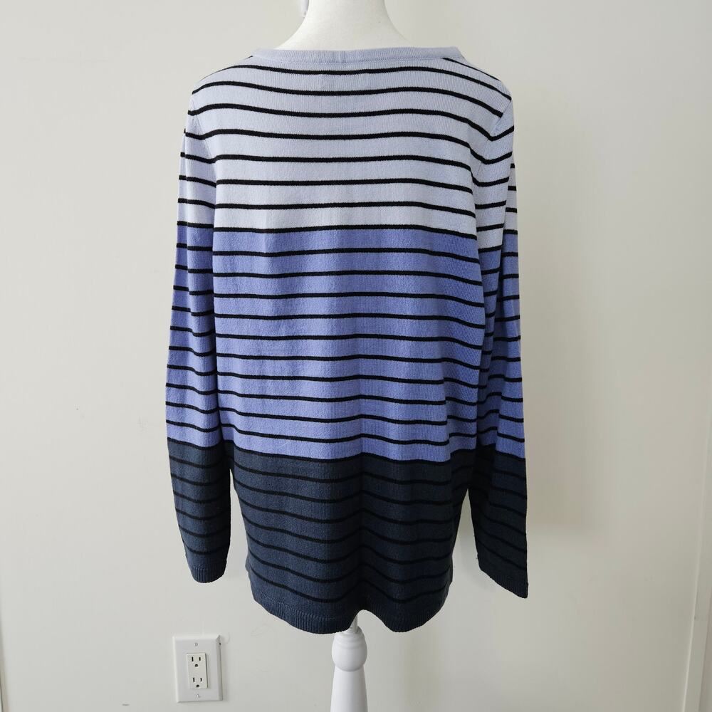 Croft & Barrow Size M Grey Blue Block Striped Acrylic Knit Sweater Top Shirt - Picture 2 of 16
